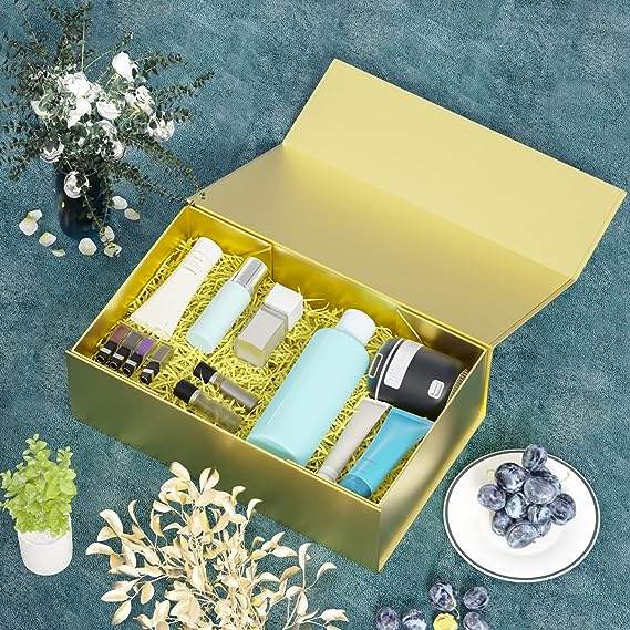 Rose Gold Gift Box, 9 .5x6x3'' Gift Boxes for Presents with Lids Magnetic Closure Rectangle Foldable for Bridesmaid Proposal Box