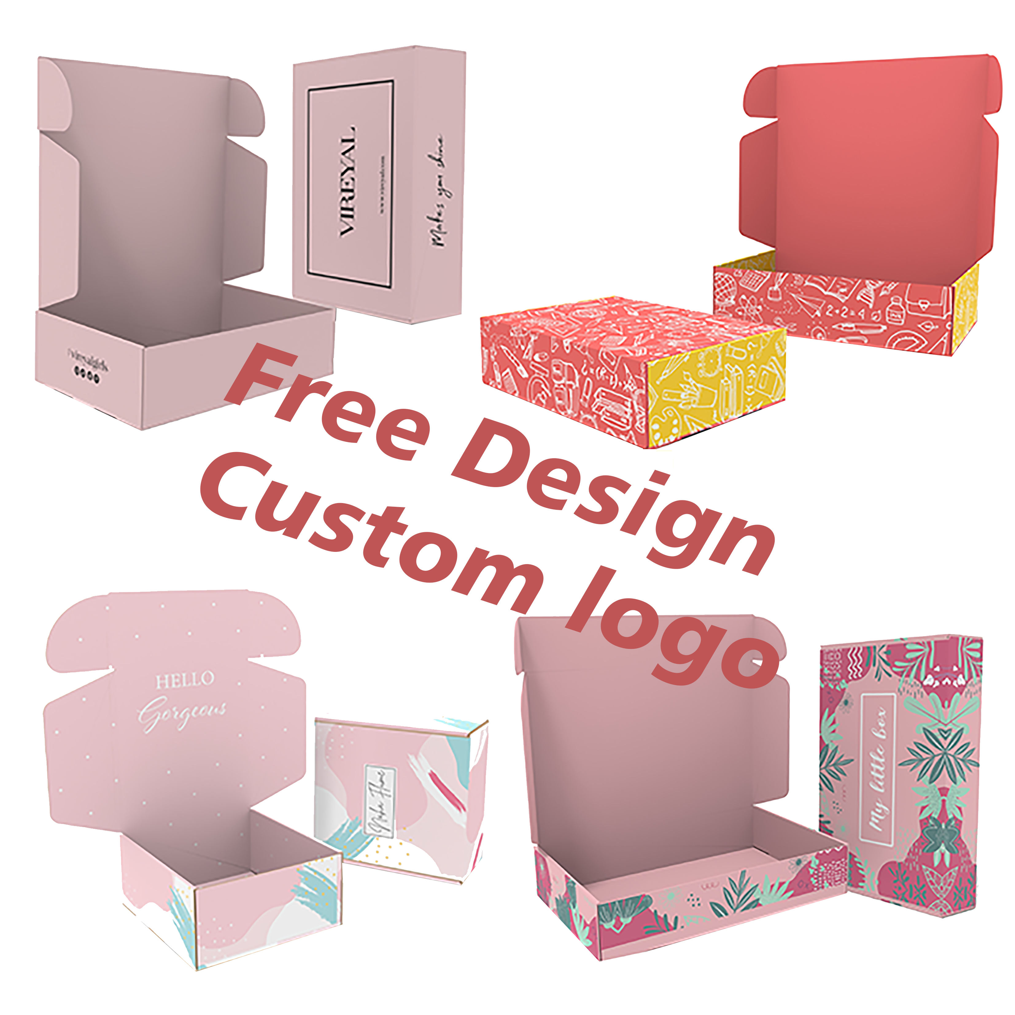 Pink Packaging Box Cardboard Corrugated Cosmetics Mailer Box Printing Custom Size Logo Shipping Box For EyeShadow Wig Skin Pack