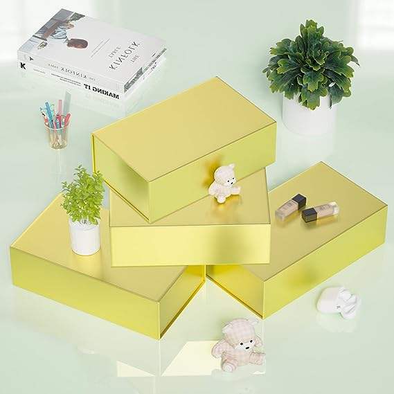 Rose Gold Gift Box, 9 .5x6x3'' Gift Boxes for Presents with Lids Magnetic Closure Rectangle Foldable for Bridesmaid Proposal Box