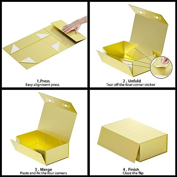 Rose Gold Gift Box, 9 .5x6x3'' Gift Boxes for Presents with Lids Magnetic Closure Rectangle Foldable for Bridesmaid Proposal Box